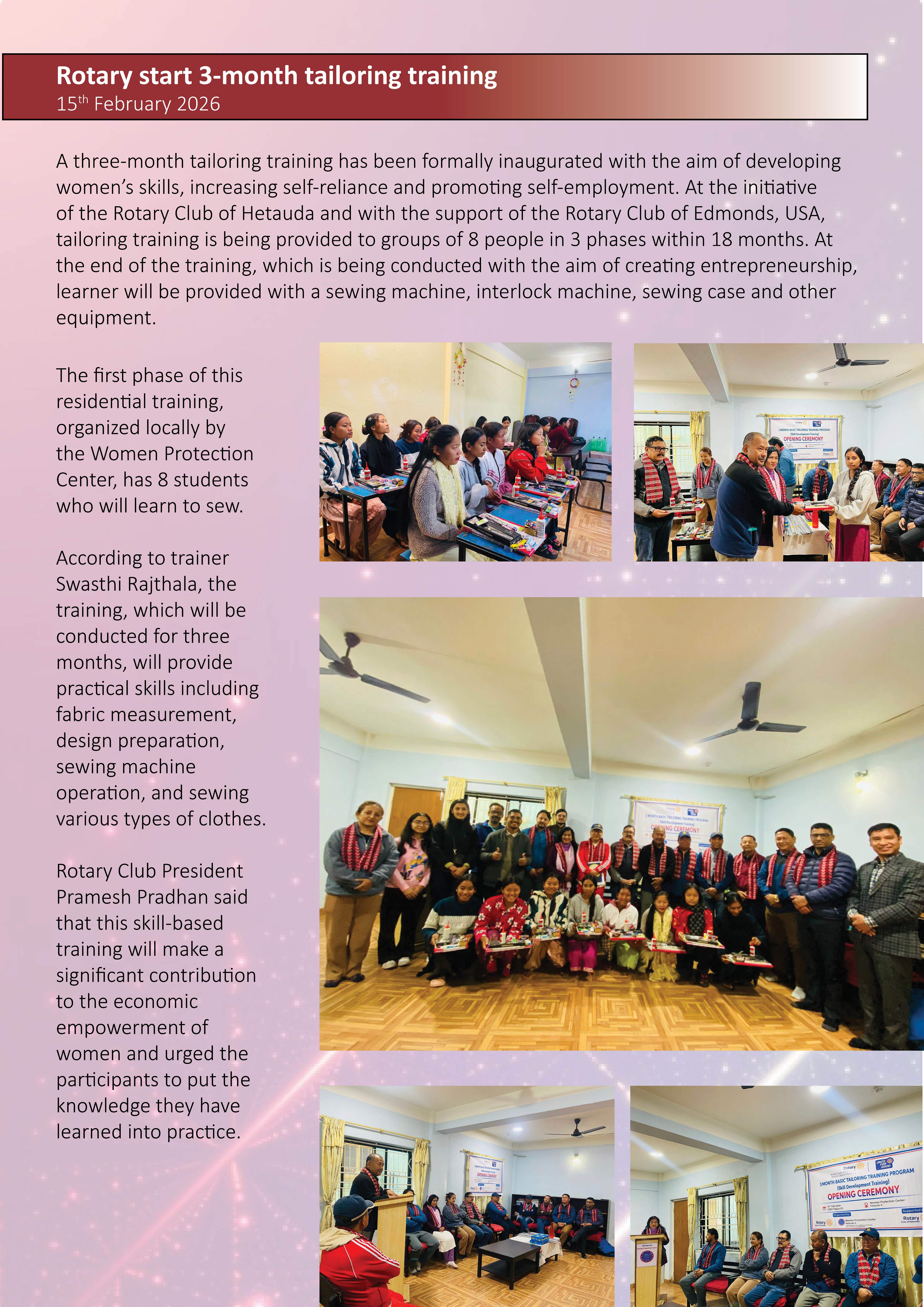 Rotary start 3-month tailoring training