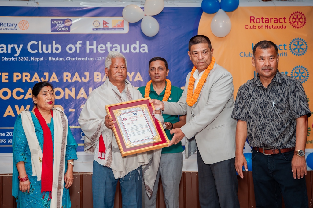 Former teacher Gokullal Shrestha awarded Rotary Vocational Excellence Award